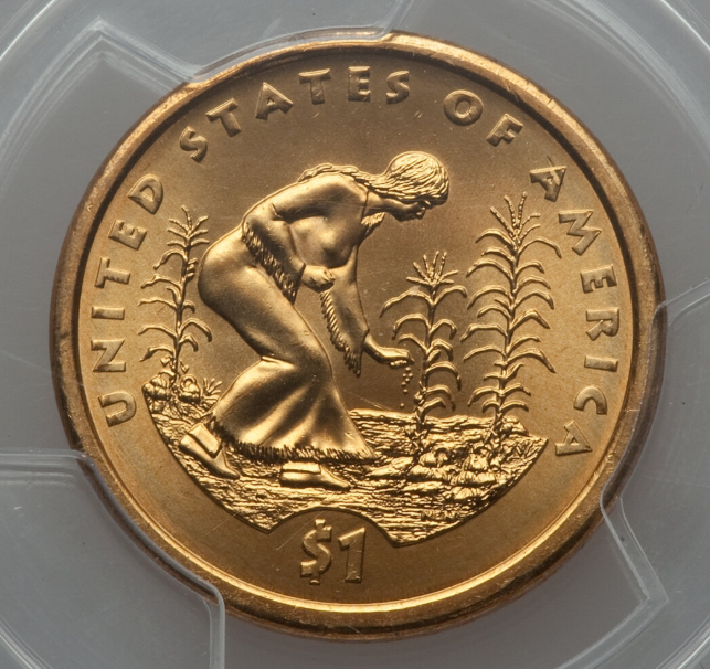 2009-D Sacagawea dollar in high gem MS67 condition showing pristine Three Sisters reverse with no bag marks